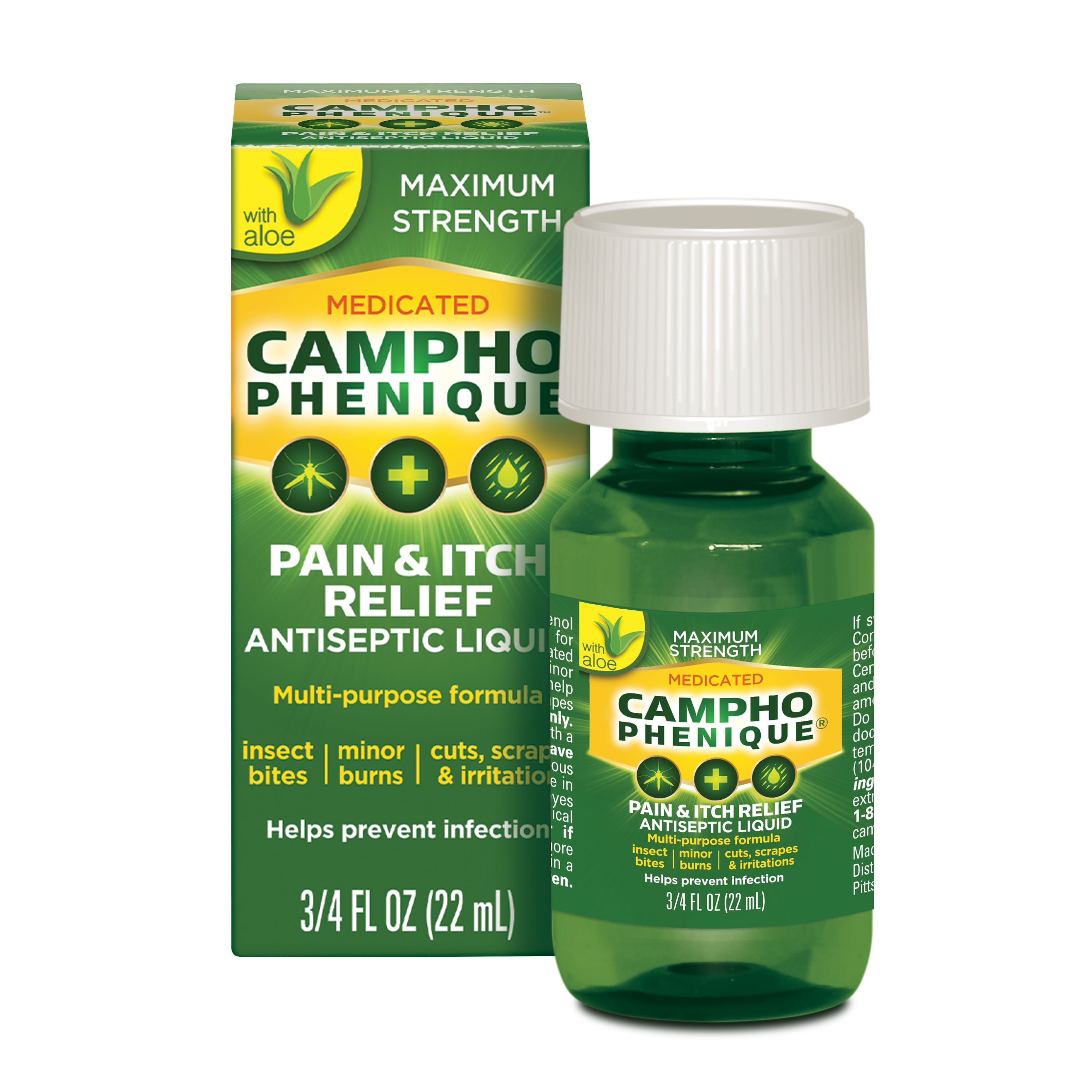 Campho Phenique Maximum Strength Antiseptic Liquid, Pain Relief and Anti-Itch Treatment, Provides Instant Relief Bug Bites, Minor Cuts and Skin Irritations, 0.75 Oz