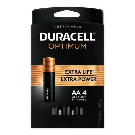 Duracell Optimum 1.5V Alkaline AA Batteries, Convenient, Resealable Package, 4 (Best Aa Alkaline Batteries)