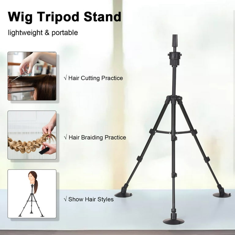 Head Stand Tripod with Suction Cups Mini Adjustable Mannequin Head Stand  Manikin Head Tripod Stand Portable Cosmetology Hairdressing Training