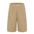 thumbnail image 4 of Lumtrix Bermuda Shorts For Women Dressy Casual High Waisted Summer Work Zipper Button Elastic Waist Pleated Knee Length Dress Shorts With Pockets Khaki S, 4 of 4