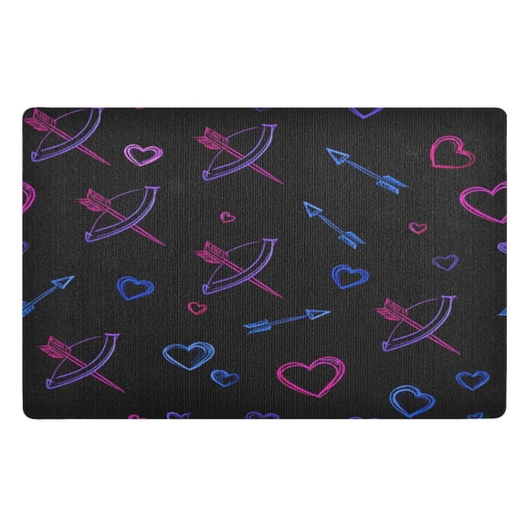 32"x20" Door Mat Mat Absorbent & Non-Slip Entryway Rug Washable Floor Mat Neon Hearts and Arrow