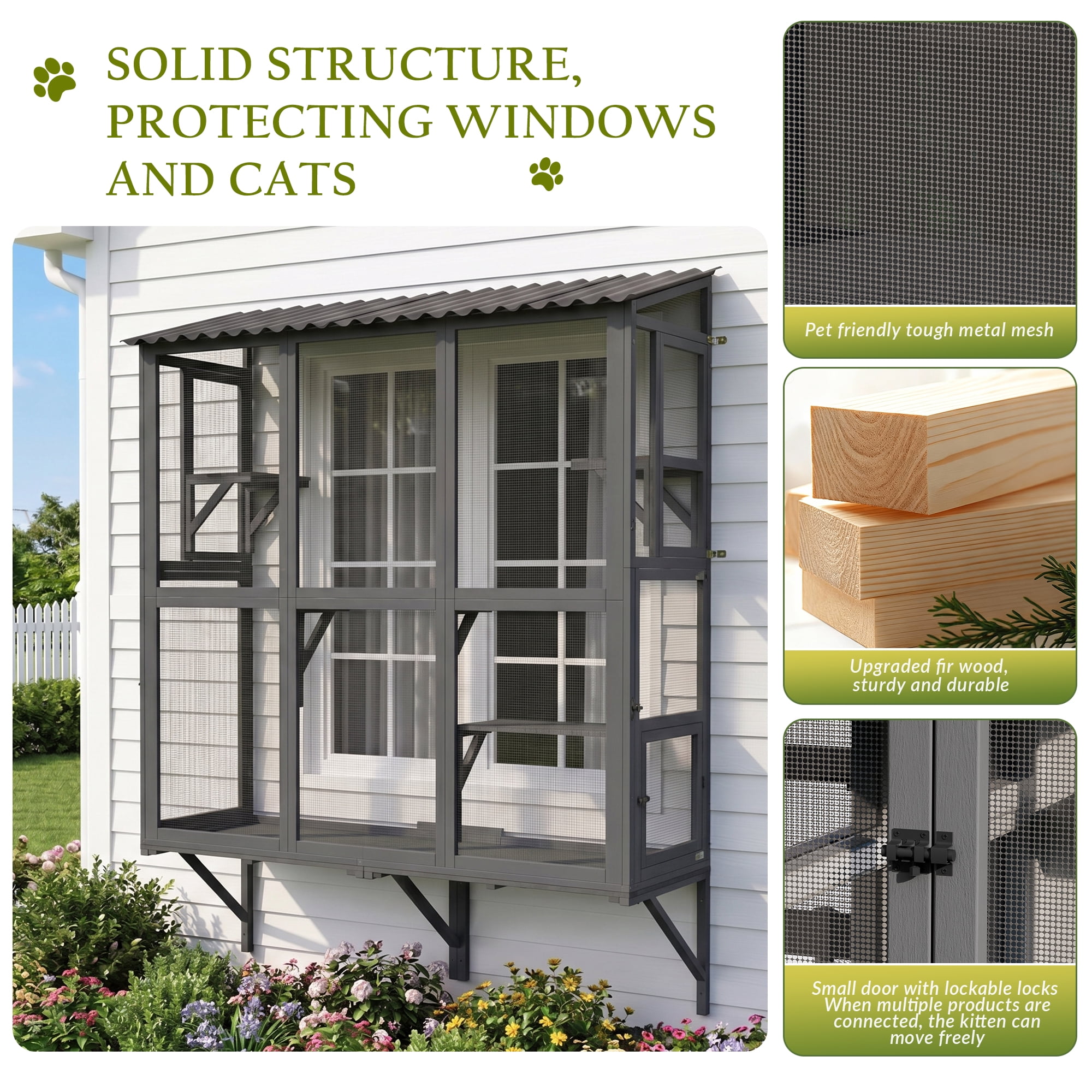 Haverchair Cat Catio, Cat Window Perch for Large Indoor Cats, Window Box Enclosure with 4 Jump Platforms, Wooden Window Hammock for Multi Kittens, All-Weather Use Outdoor Small Pet Perch House