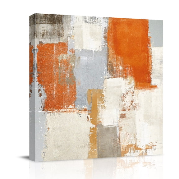 Canvas Wall Art, Burnt Orange Framed Canvas Prints for Bathroom Kitchen, Modern Geometric Grey Oil Painting Abstract Gallery Wrapped Wall Decor for Home Office, Gifts, 10"x10" Ship Next Day