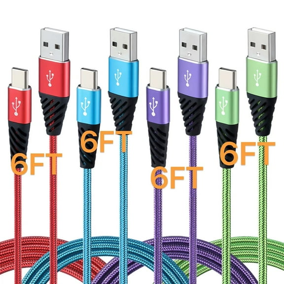Type C Charger Cable 6FT 4-Pack Fast Charging Cord USB A to USB C Cell Phone Charger Nylon Braided Compatible with Samsung Galaxy S10 S9 S8 Note 10 9 Pixel LG V30