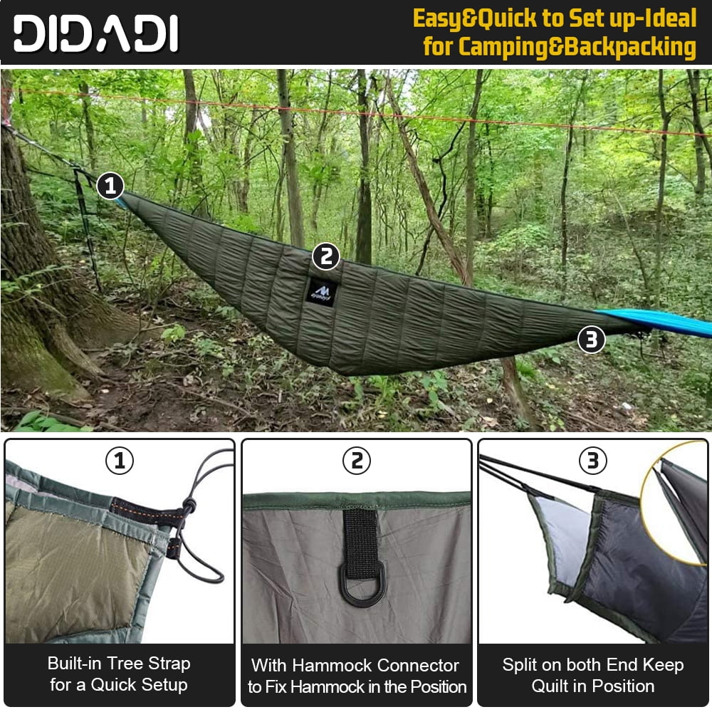Under Quilts  for Hammocks DIDADI-Full Length 4 Seasons Cotton Hammock Underquilt Camping Hiking Backpacking Traveling Essential Gear  Ultralight Winter Cold Weather Warm  Blanket(Green)