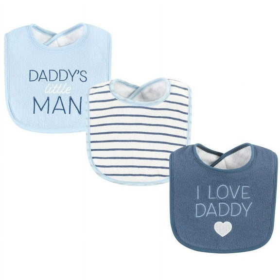 Hudson Baby I Love Daddy Baby Boy Machine Washable and Absorbent Cotton Baby Bib, Blue 3 Pack