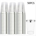thumbnail image 1 of Disposable Cups 12 Oz 50pcs Elegant with Rim Aviation Cups Rose Gold Silver Rimmed for Weddings Parties Food Container, 1 of 6