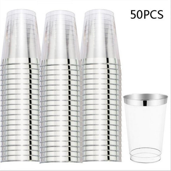Gobelets Jetables 12 Oz 50 Pcs Élégants avec Rebord Gobelets d'Aviation Or Rose Argent à Rebord pour Mariages Fêtes Contenant Alimentaire