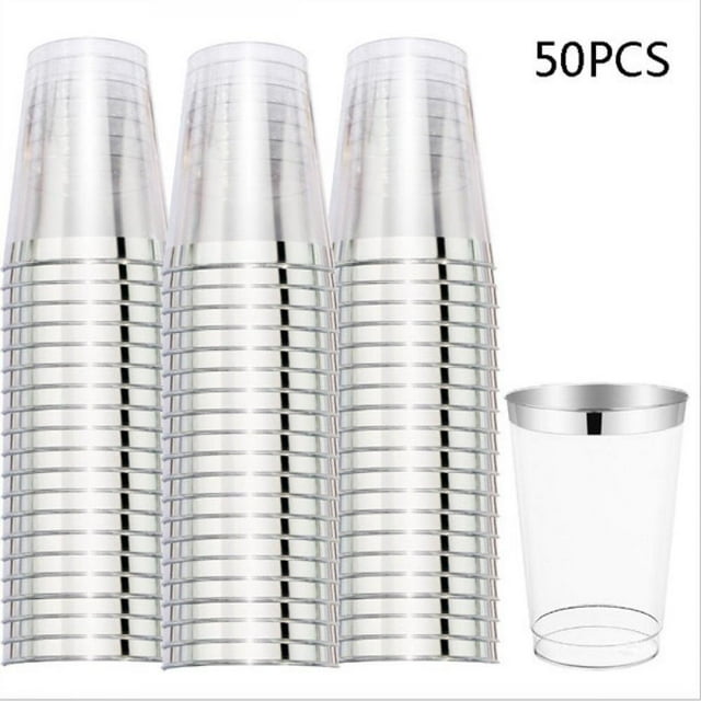 Disposable Cups 12 Oz 50pcs Elegant with Rim Aviation Cups Rose Gold Silver Rimmed for Weddings Parties Food Container