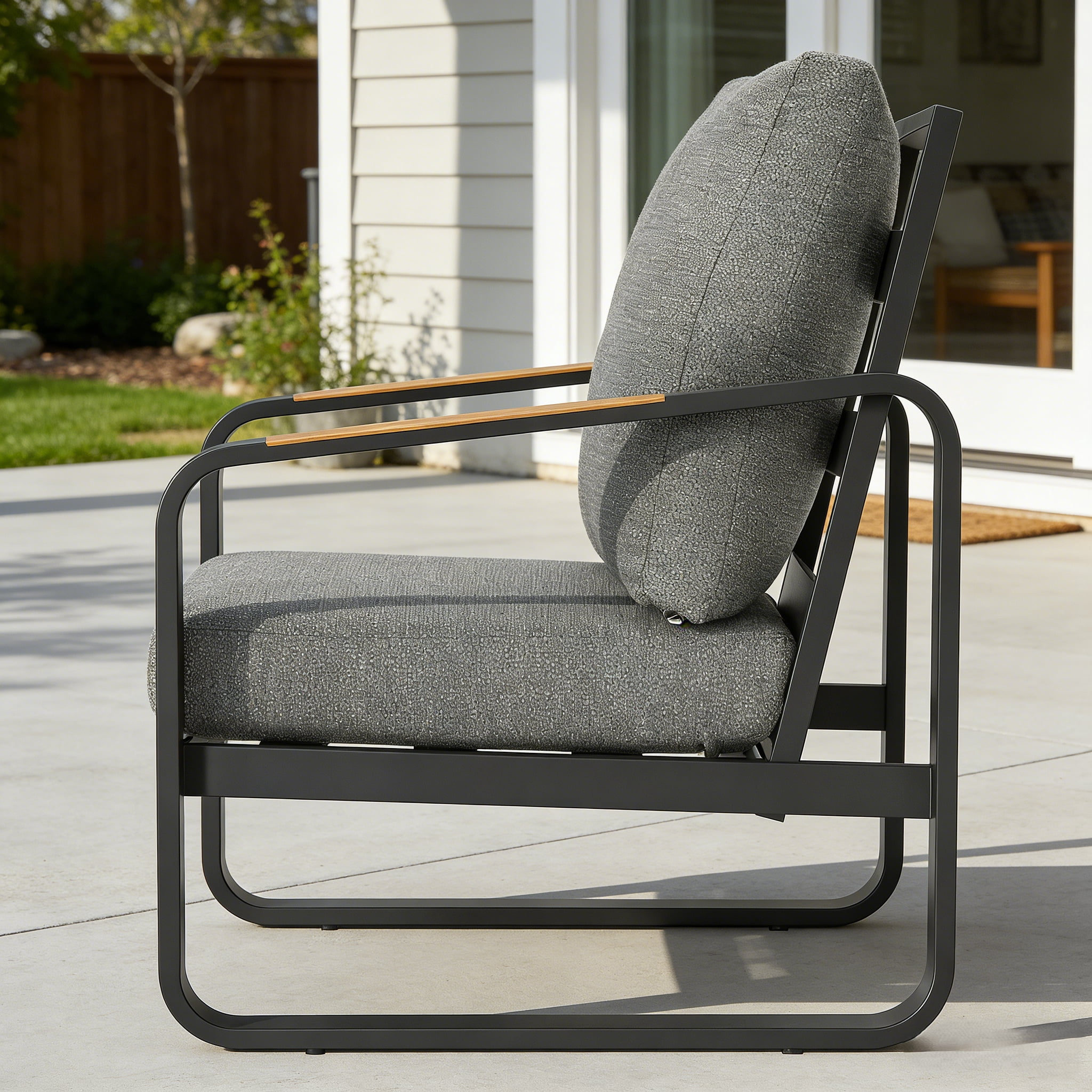 Fnova Outdoor Patio Chair, Heavy Duty Metal Frame Chair with Thick Cushion, Weather Resistant Outdoor Seating Furniture for Porch, Backyard, Balcony