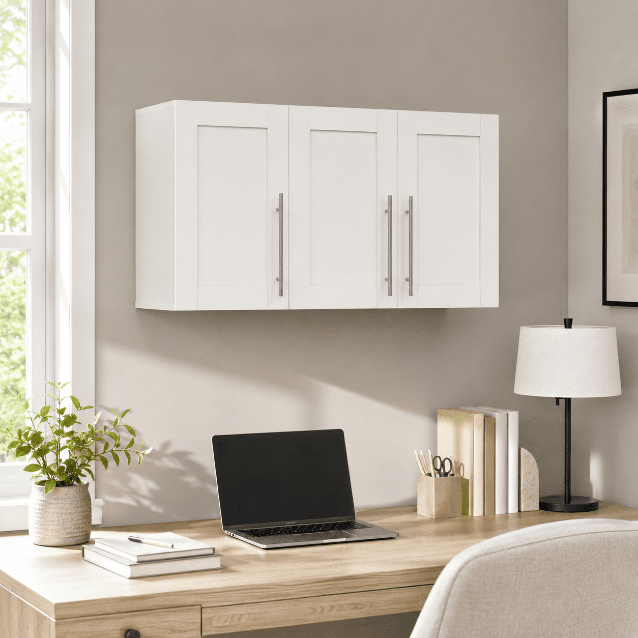 Aukfa 35.4" Wall Mounted Storage Cabinet with Adjustable Shelves, Stackable White Utility Cabinet for Laundry Room & Kitchen, White