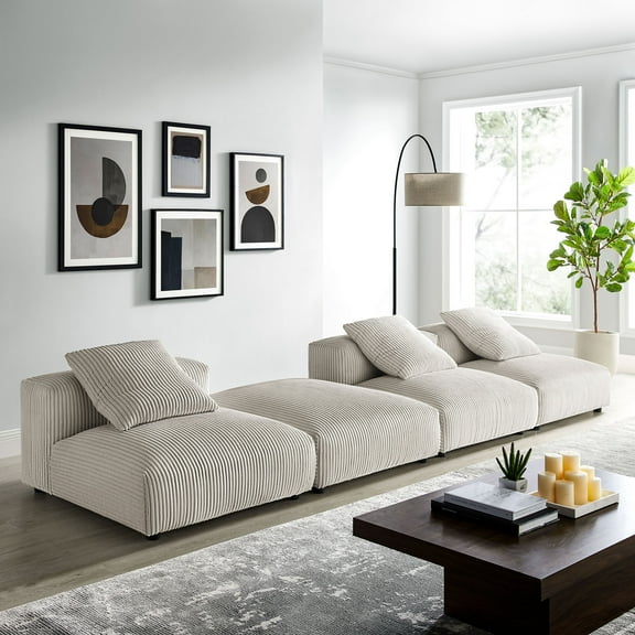 Modway Solace 4-Piece Modular Corduroy Upholstered Sectional Sofa in Almond