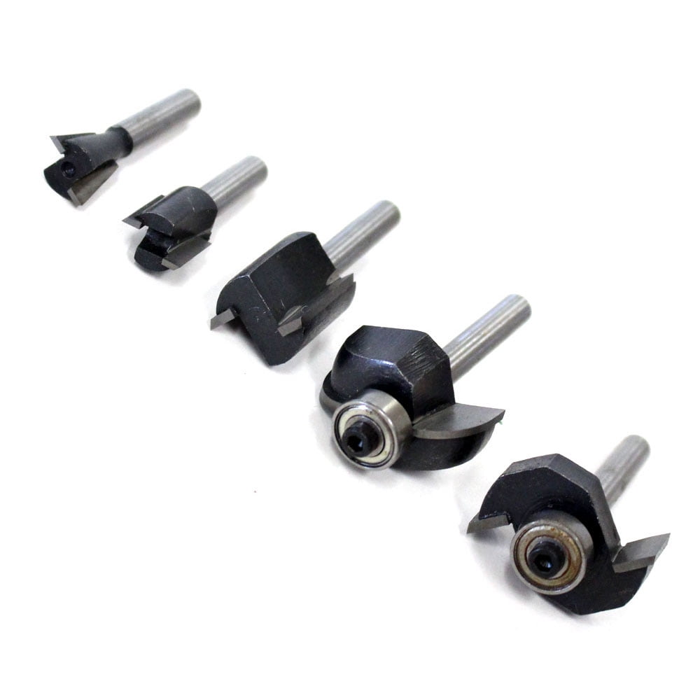 DYNAMIC Router Bits Set | 5 Essential Sizes | Tungsten Carbide Straight Tips | Pre-Mounted on ¼" Shanks | Includes Elegant Wooden Storage Case | Ideal for Versatile Woodworking