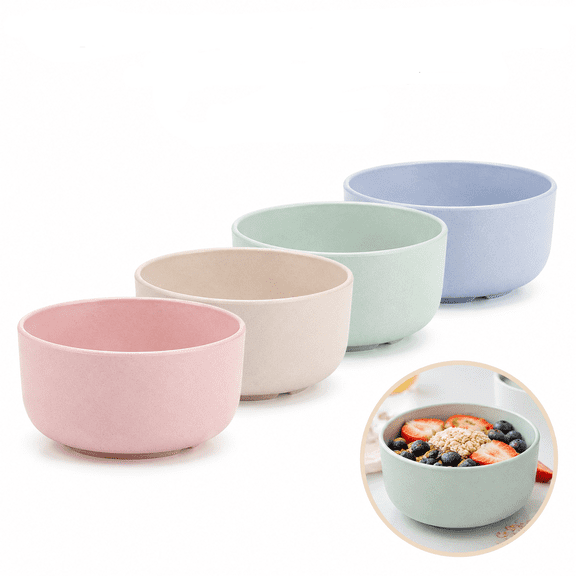 4 Pcs Round Wheat Straw Bowls,Stylish Colorful Small Bowls,Strong and Unbreakable Dinner Bowls,Reusable Dishwasher Safe Rice Bowls,Durable Eatting Bowls for Dessert Snacks Noodles Cereal