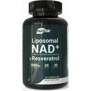 NutriFlair Liposomal NAD+ Supplement with Resveratrol, 1000mg Per Serving, 60 Capsules  Vegan, Non-GMO, High Absorption, Made in USA