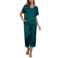 thumbnail image 3 of MINTREUS Women's Pajama Set Short Sleeved V-Neck Pajama Silk 2-Piece Set Capris Women's Satin Pajama Set Casual Clothing, 3 of 7