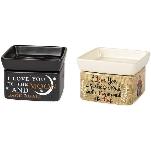 2 Pc Set Love You to The Moon and Back, Love You Bushel and a Peck Ceramic Stone 2-in-1 Tart Oil Wax Candle Warmers