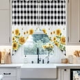 thumbnail image 2 of Swag Curtains Valances for Windows, Yellow Farmhouse Sunflowers Short Kitchen Window Curtains Over Sink, Retro Black White Check Plaid Cafe Curtains Panel Set Of 2,Rod Pocket, 63 Inches Length, 2 of 8