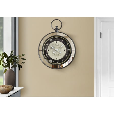 LiviNest 18 Mirror Wall Clock for Living Room: 1 Piece 2 Functions - Silent Timekeeper & 'Home Sweet Home' Statement Mirror - Transitional Brown Decor for Dining Room & Entryway