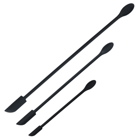 3 Pieces Mini Silicone Spatula, Beauty Spatula for Makeup, Rubber Spatula with Spoon, Reusable Thin Jar Spatula Set for Kitchen, Flexible Tiny Spatula for Beauty (Black)