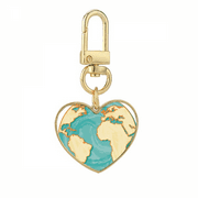 Earth Blue Ocean Yellow World Gold Heart Keychain Metal Keyring Holder
