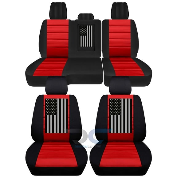 Fits 2012-2018 Dodge Ram USFlag Cotton Seat Cvrs 40/60 Rr W AR:Blk Red-Full Set