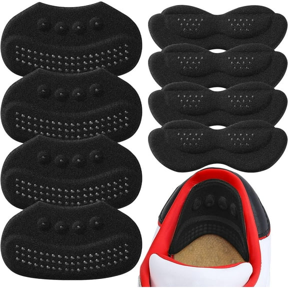 High Heel Cushion Pads, Adhesive Back of Heel Grips Inserts for Too Big Loose Shoes, Reusable Heel Guards Liners for Women, 4PCS-Black&4PCS-Black
