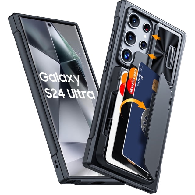 Oupeigar para Samsung Galaxy S24 Ultra Funda Tipo Billetera, Soporte para Tarjetas RFID (4 Tarjetas)&Cubierta de Cámara&Soporte para Mujer Hombres, Funda de Silicona a Prueba de Golpes-negro