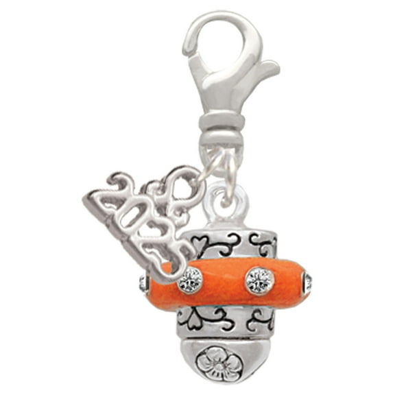 Delight Jewelry Silver-tone Crystal Orange Spinner - Silver-tone Clip on Charm with Mini Year 2025
