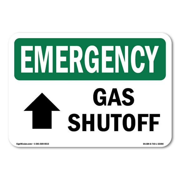 OSHA EMERGENCY Sign - Gas Shutoff [Up Arrow] With Symbol | Plastic Sign | Protect Your Business, Construction Site, Warehouse & Shop Area | Made in the USA