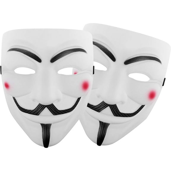 2pc White Anonymous Face Mask for Costume Cosplay Parties - One Size Fit All Hacker Theme Mask for Halloween