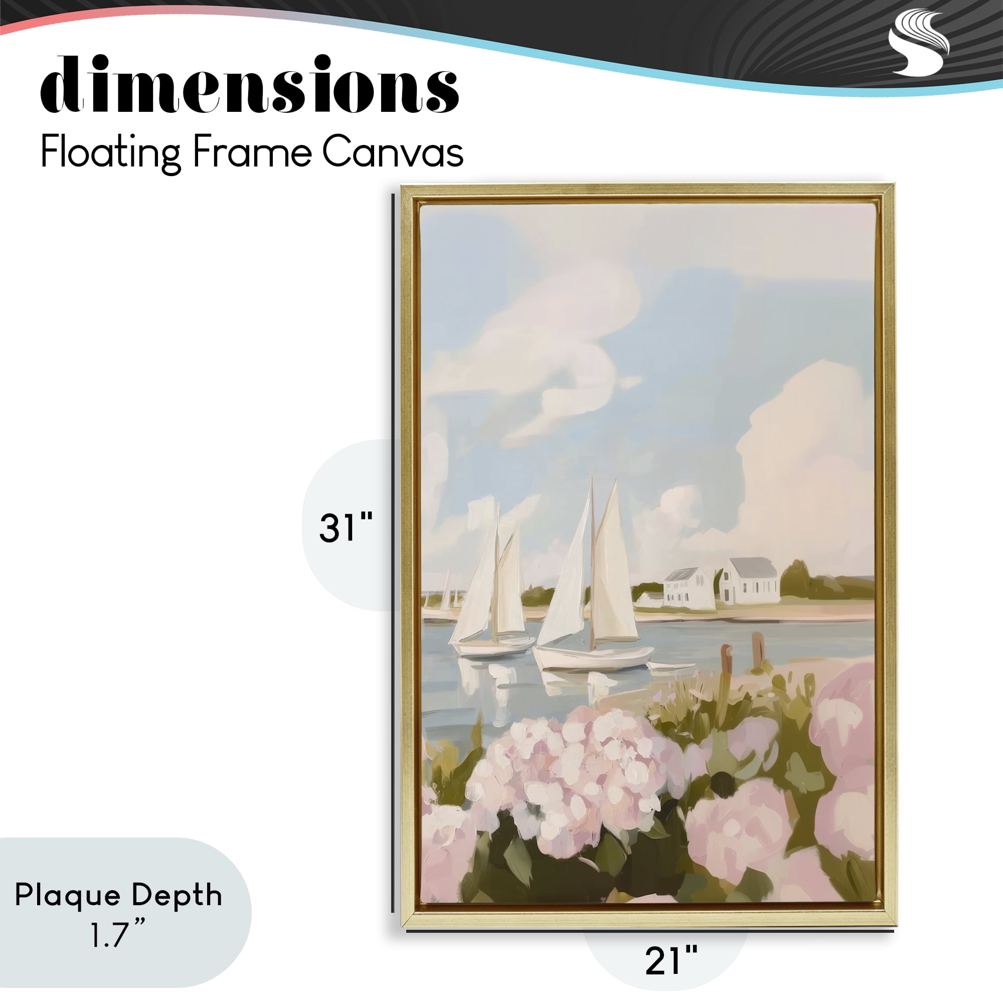 Stupell Industries Pink Hydrangeas with Sailboats Gold Framed Floater Canvas Wall Art, design by Sisi and Seb
