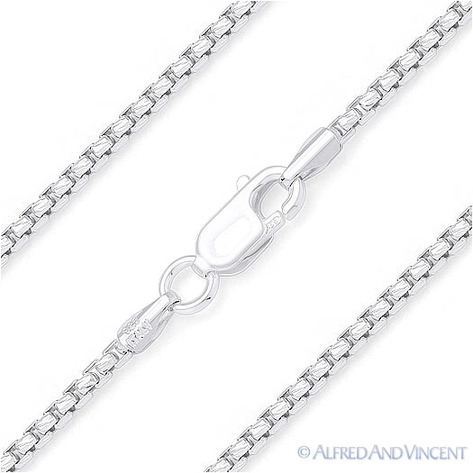1.8mm Diamond-Cut Round-Box Chain Necklace in .925 Sterling Silver w/ 14k Yellow Gold