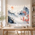 thumbnail image 5 of Red Blossoms Against Indigo Peaks Under Orange Sun, Calming Watercolor for Nature Lovers, Landscape Decor, Housewarming Gift, Tapestry Wall Hanging for Bedroom and Study Room, 5 of 7