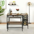 thumbnail image 2 of 47" Dining Table Set for 4, 3 Pieces Kitchen Table Set with 2 Benches, Wine Rack and 2-Tier Storage Shelves, Space-Saving Breakfast Table Set for Apartment, Retro Brown, 2 of 8
