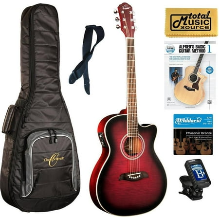 Oscar Schmidt Auditorium Florentine A/E Guitar, Trans Purple Burst Complete Bundle OACEFTPB COMP