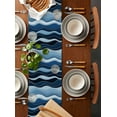 thumbnail image 2 of Abstract Blue Moire Table Runner Cotton Linen 36 Inch Holiday Dresser Scarves, Gradient Coastal Ocean Geometric Waves Tablerunner for Kitchen Coffee Dining Bedroom Dinner Scarf Décor 13''x36'', 2 of 9