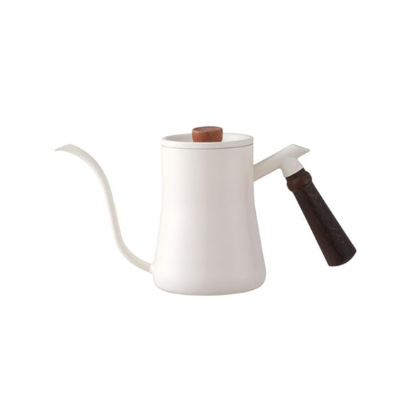 Olla de goteo de 600ml con agarre cómodo, boquilla con mango de madera, cafetera, tetera para Picnic en interiores y exteriores, oficina, cafetería y Blanco mayimx Hervidor de café