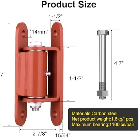 Heavy Duty Gate Hinges 7" with Built-in Roller Bearing Gate Hinges for Large Metal Gates Wooden Gates Up to 1100 Pounds Lubricable Gate Hinge(2PCS)