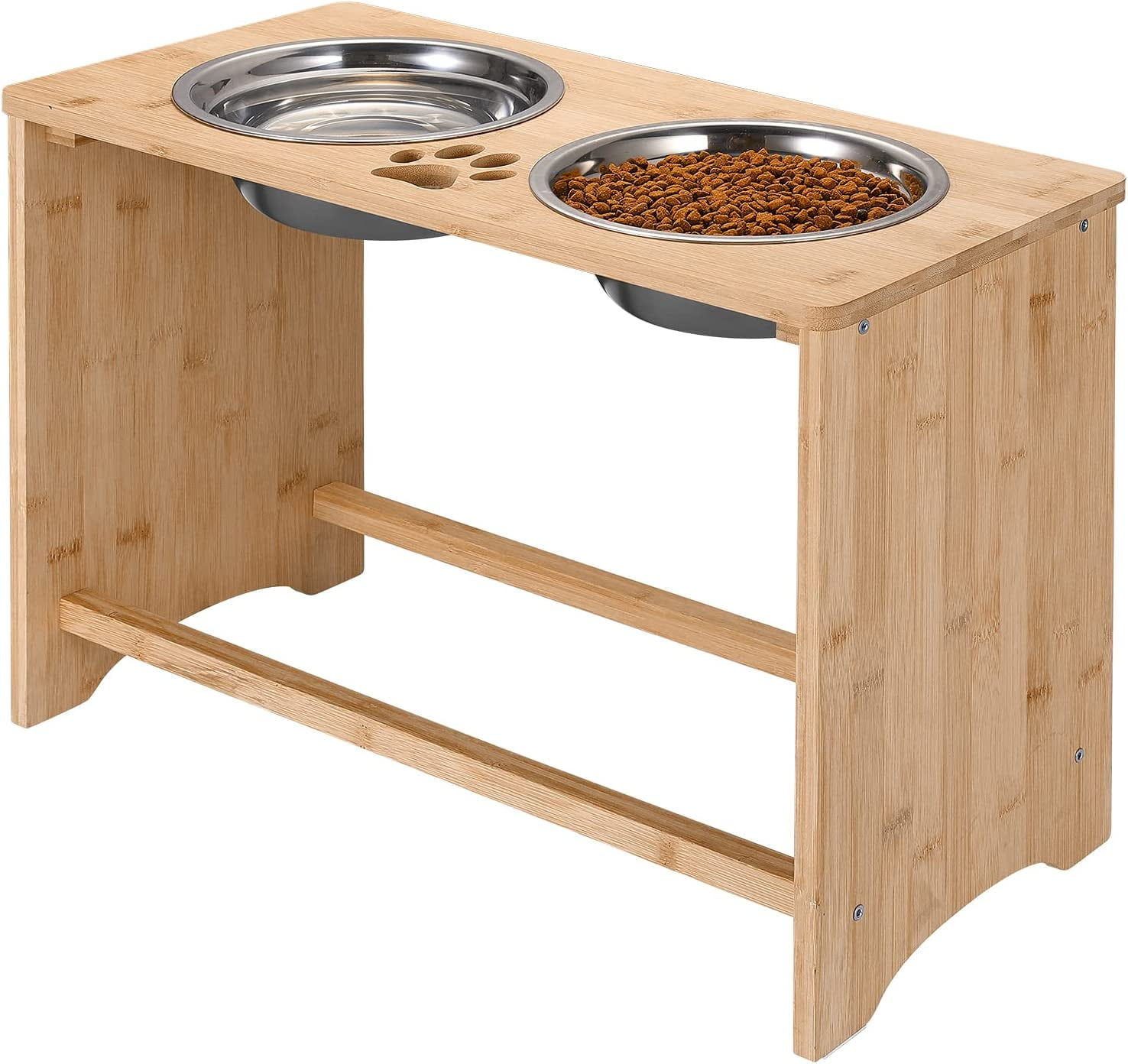 Elevated Dog Bowls, Bamboo Riser, Raised Feeding for Cats/Dogs, Non