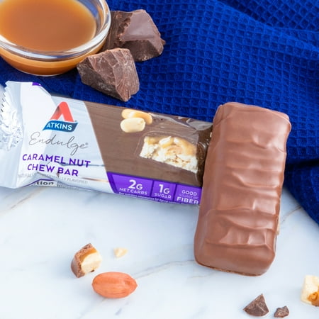 Atkins Endulge Caramel Nut Chew Bar, Dessert Favorite, Low Sugar, Good Source of Fiber, 6/10 Count (Value Pack)