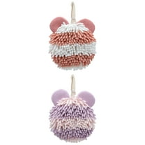 Unique Bargains 2 Pcs Bear Shape Chenille Absorbent Towel 7" x 7" Pink/Purple