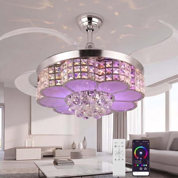 Ventilador de techo HOREVO 107 cm retráctil con Bluetooth y acabado cromado