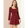 thumbnail image 3 of Vestido A Cuadros De Manga Larga Con Cuello Cuadrado Vintage De Otoño Para Mujer Allegra K Negro rojo M, 3 of 6