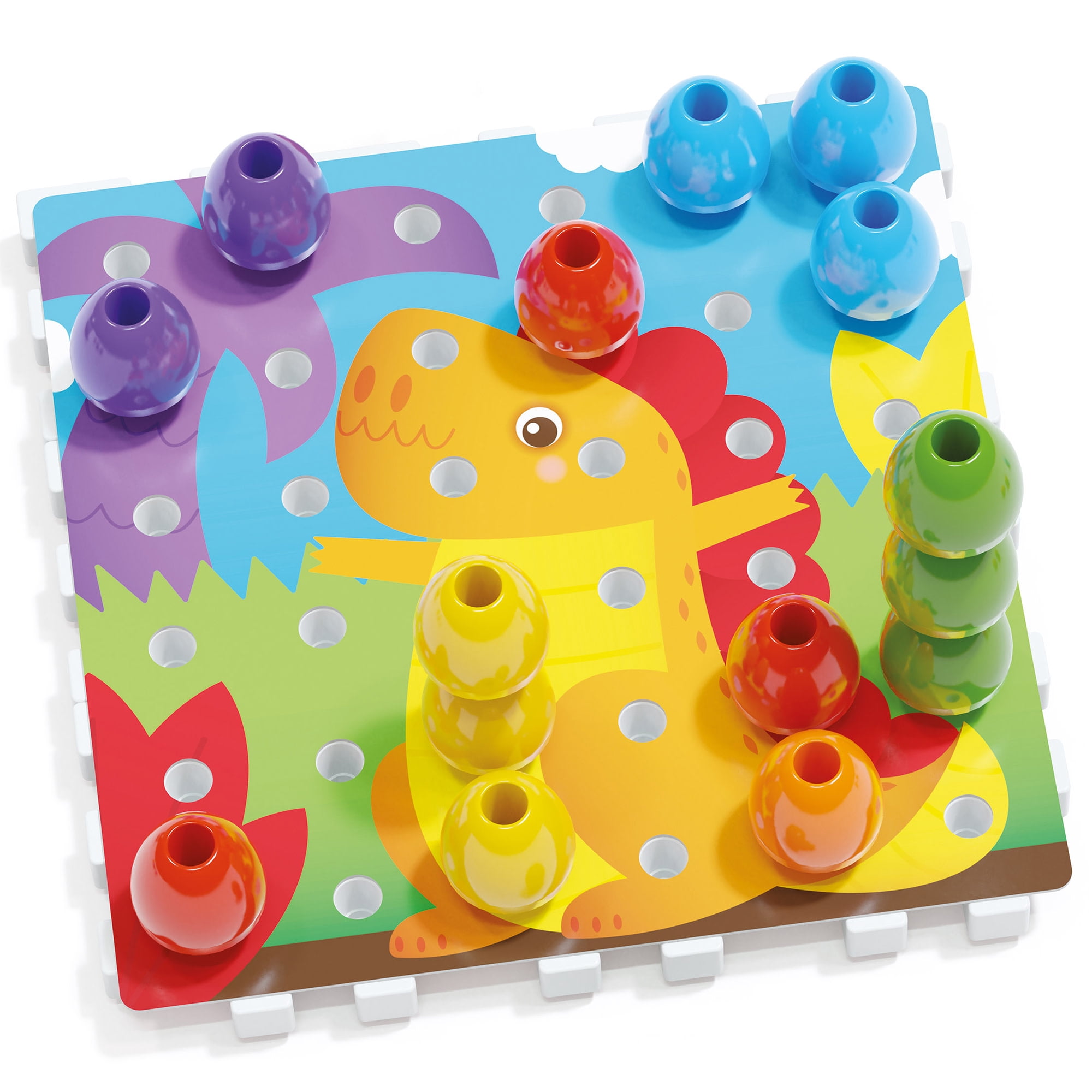 Quercetti: Jumbo Peggy - Creative Pegs Stacking & Color Matching Toy, Illustrated Cards & 9 Linking Boards, Animal & Nature Scenes, Toddler & Kids 2+