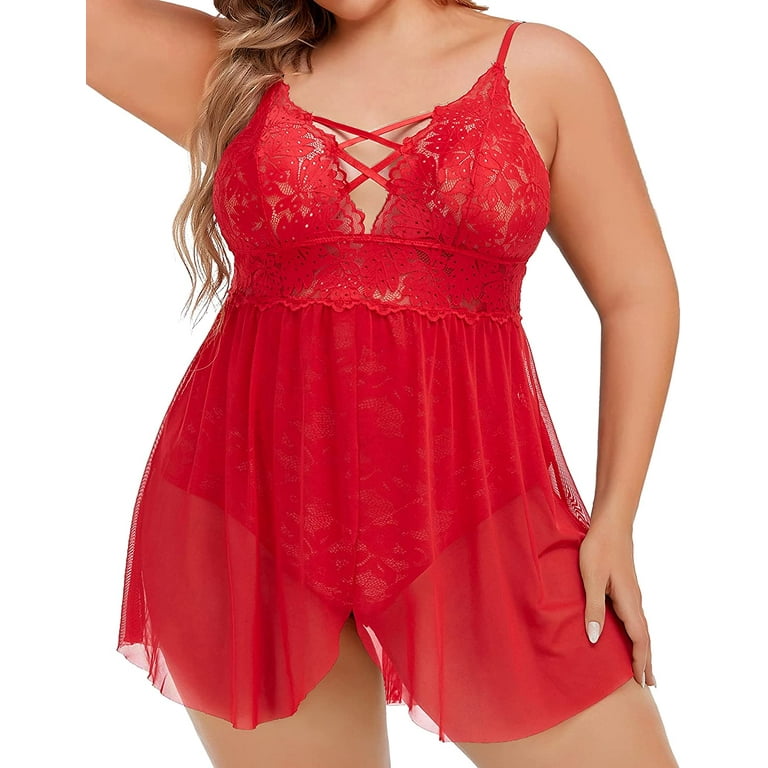 Plus Size Lingerie for Women Babydoll Snap Crotch Floral Lace V Neck  Sleepwear Chemise, Red, 5X-Large : : Clothing, Shoes & Accessories