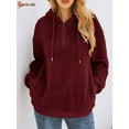 thumbnail image 4 of Spencer Women's Warm Fuzzy Fleece Sweatshirt Casual Loose Sherpa Pullover Hoodies with Pockets Oversized Outwear (2XL, Wine Red), 4 of 7