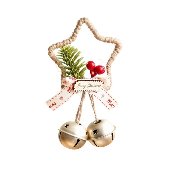 Christmas Door Decorations, Rustic Wall Decor Star with Gold Bells for Home Decoration