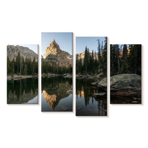 Elephant Stock Clear Crater Lake Wall Art - Horizontal Multi Panel Canvas - Living Room Wall Decor - Nature Multi Panel - Gray And Green Decor - 24" x 14"
