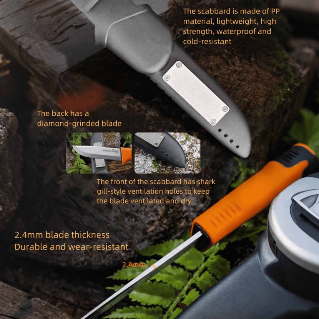 Fixed Blade Knife 3.7" 5Cr15 Steel, Plastic Sheath, PP/TPR Handle. Multi-Use for Camping & Outdoor.
